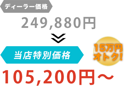 ディーラー価格249,880円が株式会社井川自動車だと105,200円～。15万円もお得！